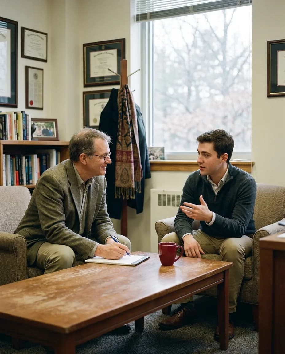 A professional mentor coaching a student through a mock interview